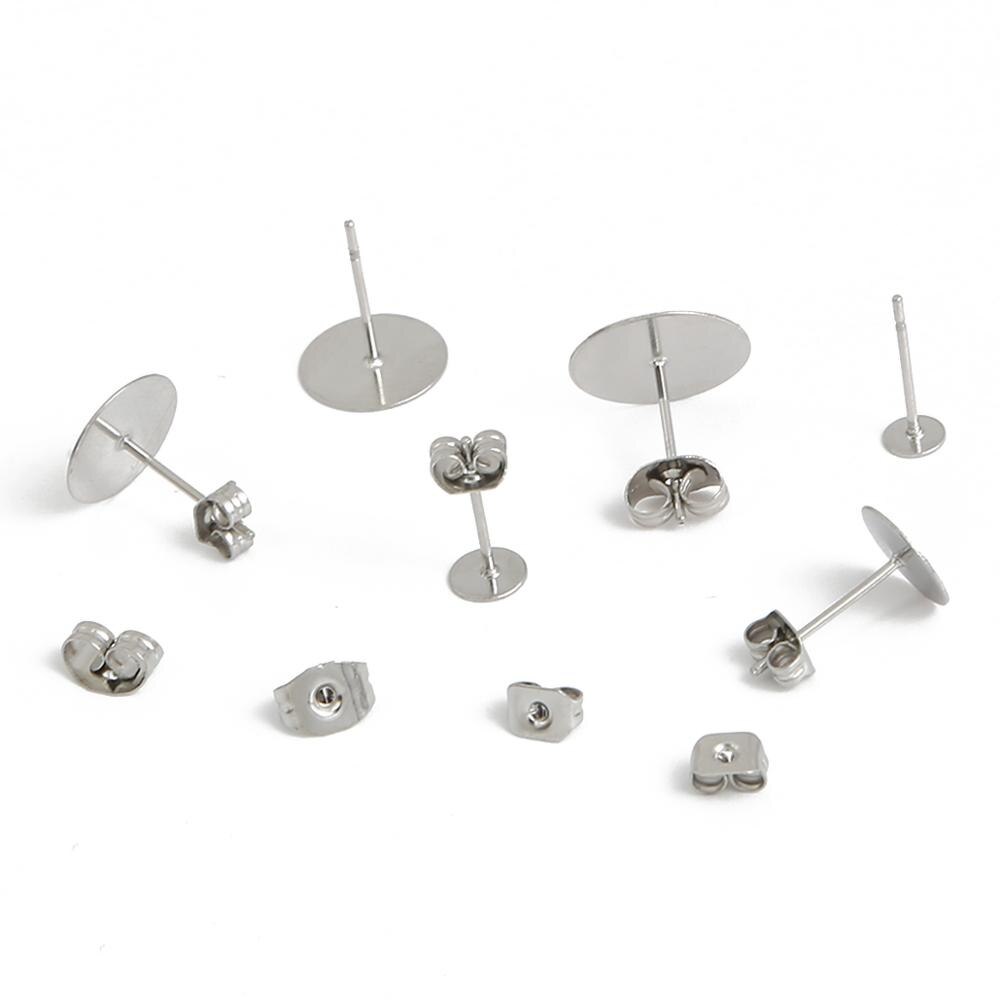 100/200pcs Stainless Steel Blank Earring Stud Base Pins Earrings Earplug For DIY Jewelry Making Accessories Supplie