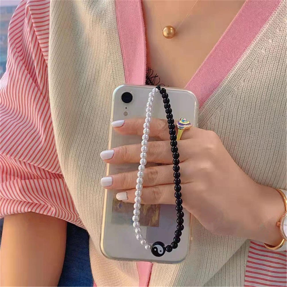 Trendy Pearl Clay Beads Mobile Phone Chains Anti-lost Handmade Lanyard Acrylic Charm Hanging Cord for Women Girls: 3