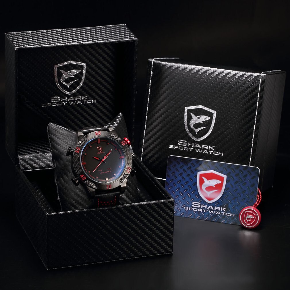 Desh 039 leren riem met rode led dubbele display quartz horloge polshorloge vrijetijdshorloge handdecoratie prachtig heren quartz horloge