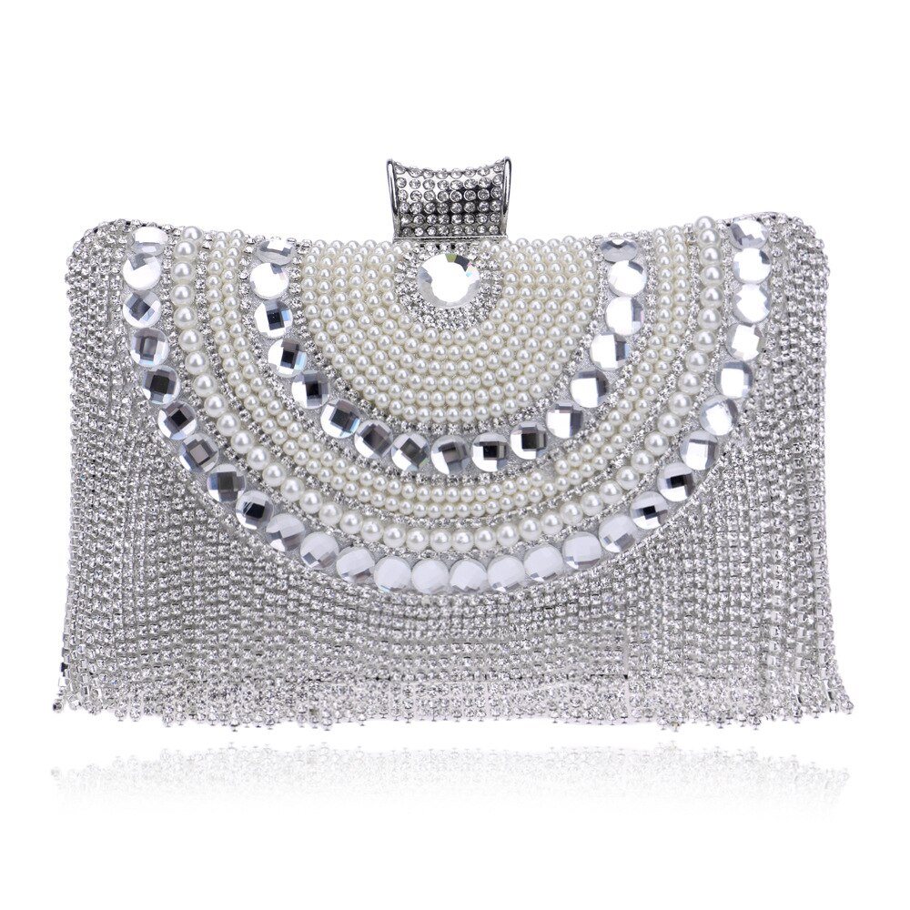 Dames avondtassen handgemaakte clutches voor overdag feesttassen handtassen van kristal clutches handtas ketting schoudertas: Zilver