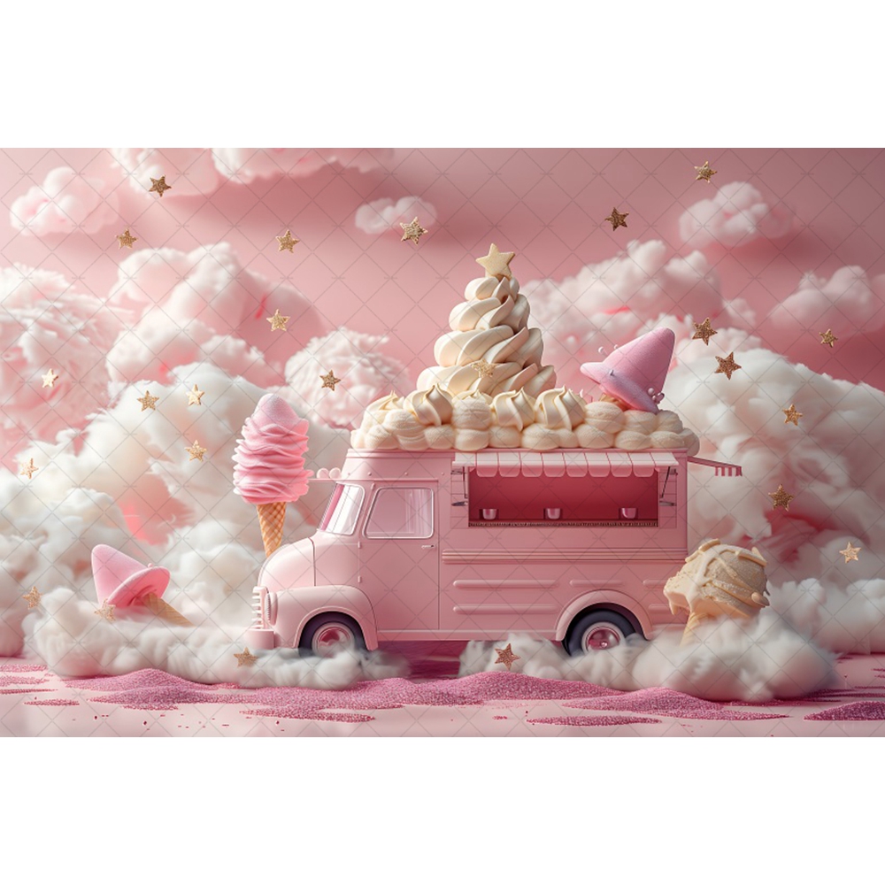 Photography Backdrop Pink Ice Cream Truck Dessert Kids Girls Birthday Poster Cake Smash Decor Background Banner Photo Studio