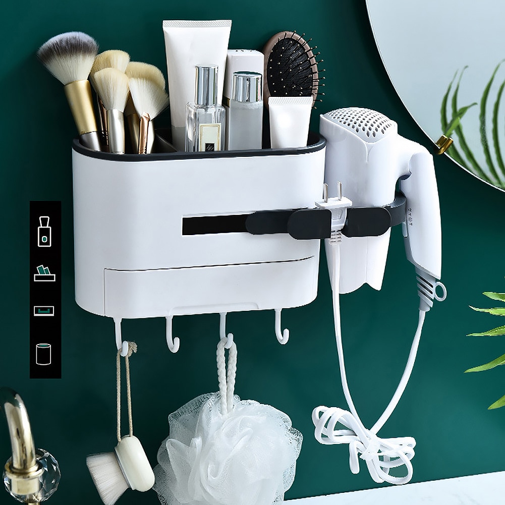 Multifunctional Wall-Mounted Hair Dryer Storage Rack Drawer Hair Dryer Rack Wall-Mounted Cosmetics Household Bathroom Decoration