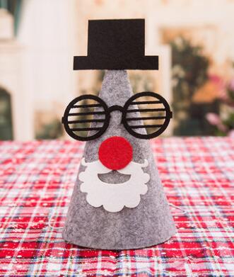 Kerstmuts van niet-geweven stof, cartoon kerstman, sneeuwpop, kerstboom, kerstversiering voor dames/heren/kinderen/volwassenen: Bril