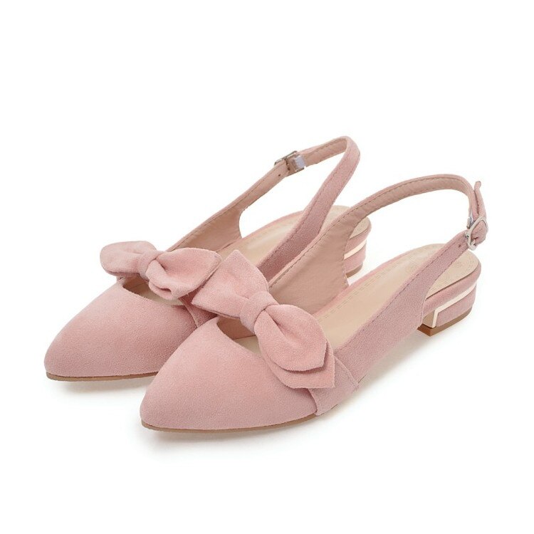 Style summer Women sandals flock Pointed Toe Shallow Butterfly Knot Decoration low heel slingback Concise Casual Shoes: 2 / 8