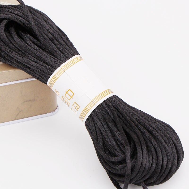 20m färger mjukt satin siden macrame sladdar diy kinesisk knut handgjorda väva rep smycken fynd pärlor dekorativt snöre touw: Svarta sladdar