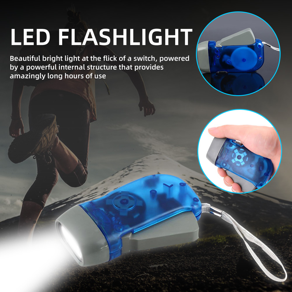 Linterna Dinamo de presión manual para exteriores y el hogar, luz de antorcha de viento, manivela, lámpara de Camping, 3 LED