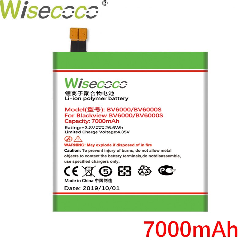 WISECOCO バッテリー Blackview BV6000 BV6800 BV7000 BV8000 BV9000 電話最新の生産高品質の新バッテリー + トラッキングコード: BV6000 7000mAh