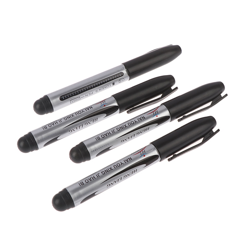 4 Stuks Black Permanente Olie Marker Pen Token Pennen Voor Papier Metaal Glas Markering Pen Kantoor Schoolbenodigdheden Grote Capaciteit pen