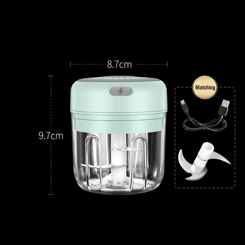 Smart Electric Garlic Press Vegetable Food Chopper Grinder Masher 100/250ml Rechargeable Meat Garlic Grinder Choppers Presser: L-green