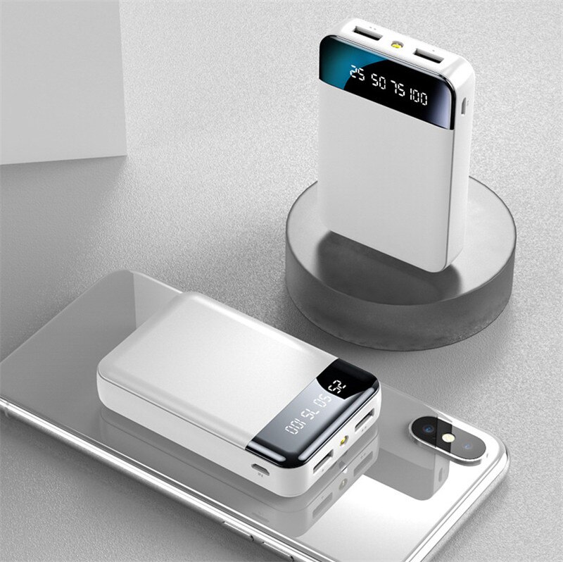 Mini Fast Charging Power Bank 30000mAh Portable HD Digital Display Pocket PowerBank with Flashlight For iPhone Xiaomi: white