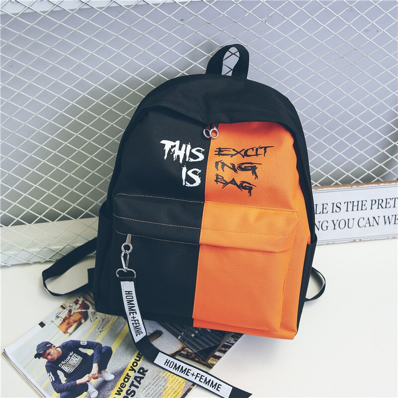 Harajuku Ulzzang Canvas Persoonlijkheid Hip Hop Rugzak Mannelijke/Vrouwelijke Rugzakken Stijlvolle Reizen Schooltas Pack Voor Paar Sac Een dos: orange