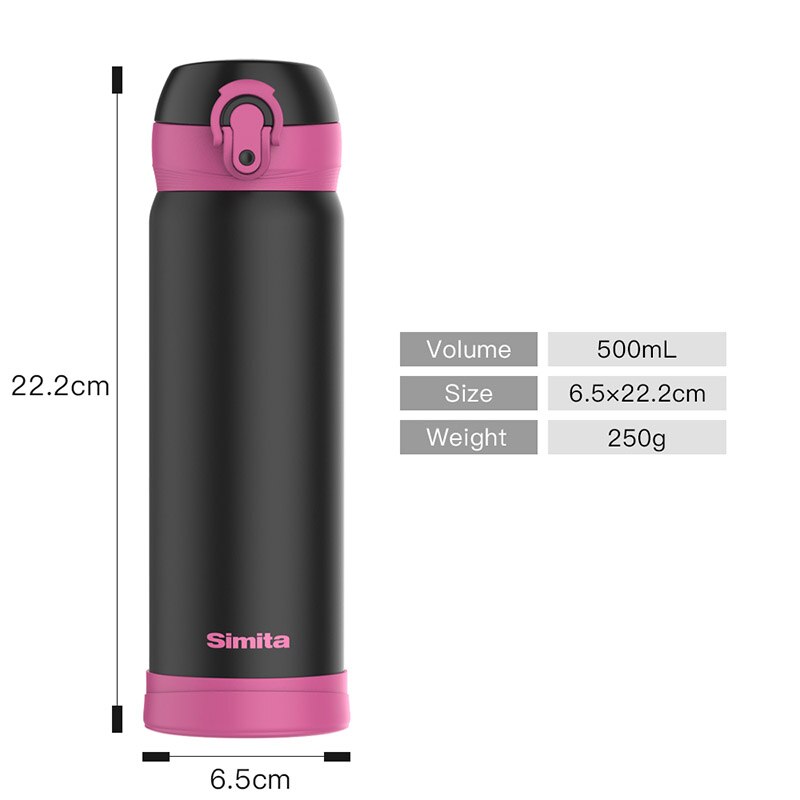 Simita Thermos Shaker Flasche Tragbare Sport Wasser Flasche 500ML Gerade Tasse Isoliert Vakuum Glaskolben Bunte Reise Becher