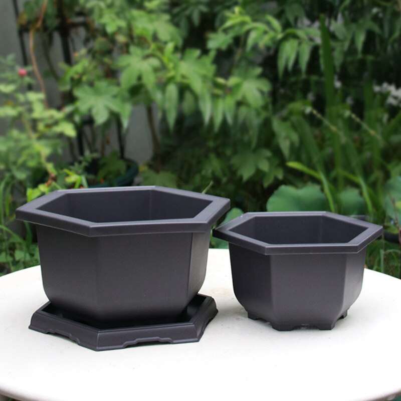 Floor Pots Plastic Plant Flower Nursery Pot For Home Decor Large Hexagonal Outdoor Garden Flowerpot With Tray Garden Supplies