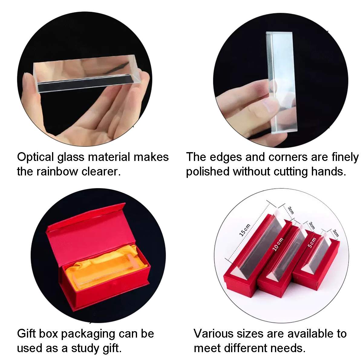 30x30x50mm Optical Glass Right Angle Reflecting Triangular Prism For Teaching Light Spectrum Color Prism with Box