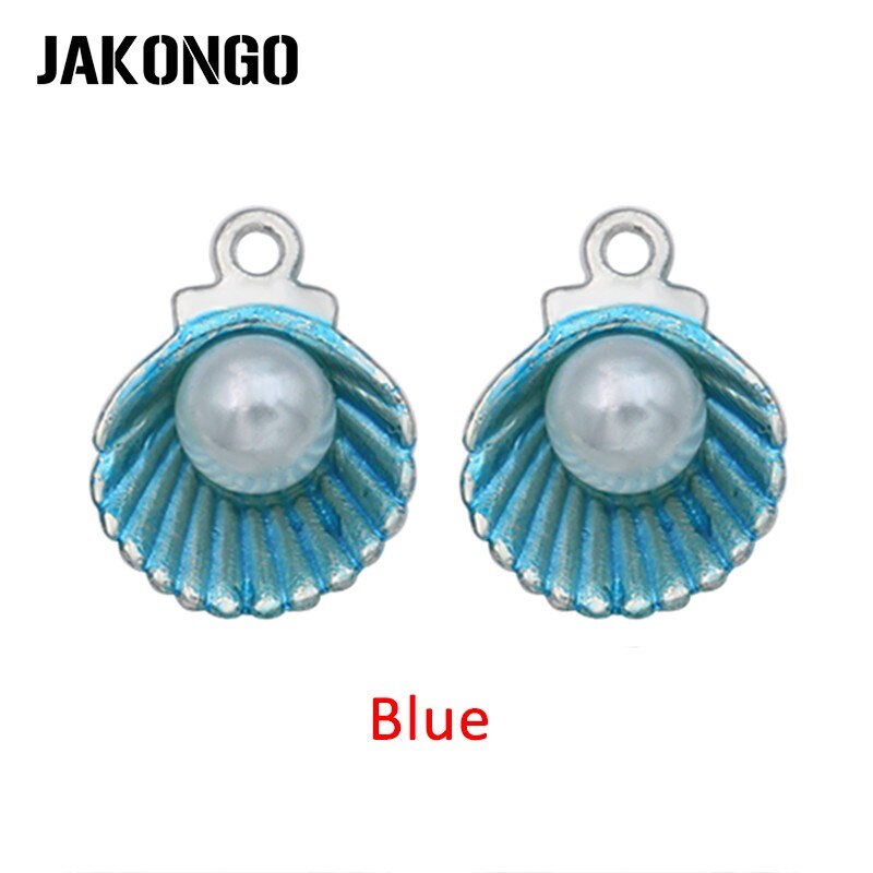 JAKONGO argento placcato smalto colorato Shell Pearl pendenti di fascino per i monili del braccialetto che fanno accessori fai da te 15x12mm