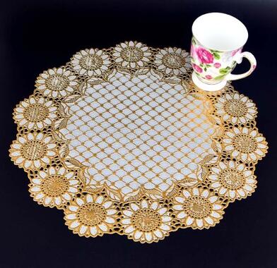 Set de table moderne en dentelle PVC, en plastique doré, set de table, tasse en tissu, pour les mariages, les repas, le thé, le café, sous-plat, set de table, napperon, set de cuisine: Gold 1