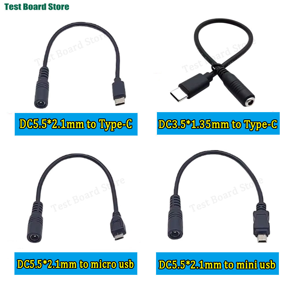 DC 5.5*2.1/3.5*1.35 Female Cables 5521 Power Jack DC Power Conector 5.5x2.1mm to Type-C /Micro/Mini USB Charging Cable Converter