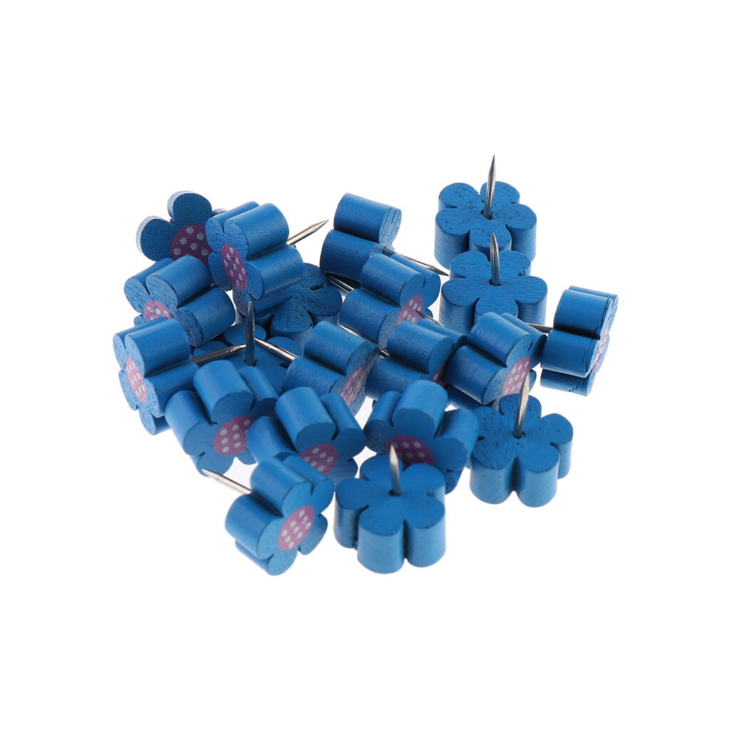 20pcs Pack Map Push Pins Thumb Tacks for Bulletin / Cork Boards, Flower Pattern: Blue
