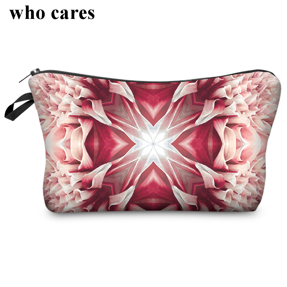 Who Cares Flower 3D Printing With Multicolor Pattern Makeup Bags with Zipper Travel Ladies Pouch Women Cosmetic Bag