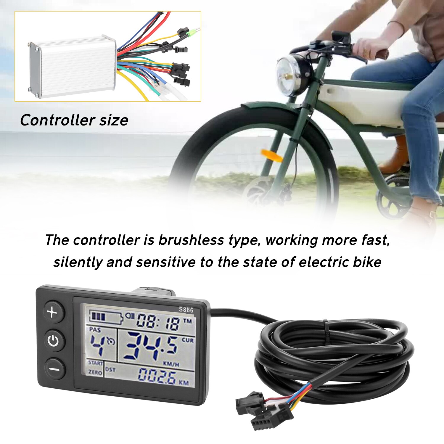 24V-48V/36V-60V 350W Brushless E-bike Controller Electric Bike Controller with LCD Display Bicycles Motor Scooter Controller