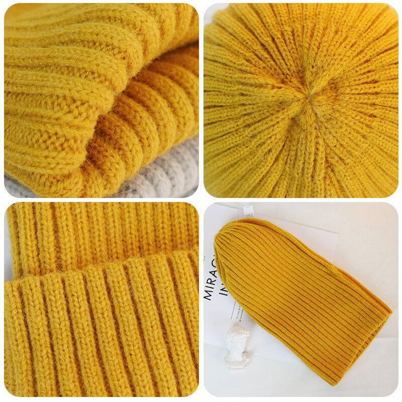 Winter Women Beanies Solid Color Soft Cotton Elastic Knitted Women Hat Girls Bonnet Female Cap