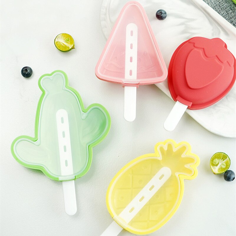 Strawberry Satermelon Popsicle Molds With Sticks Pineapple Drip-guards BPA-free Popsicle Molds Silicone Cartoon Ice Maker