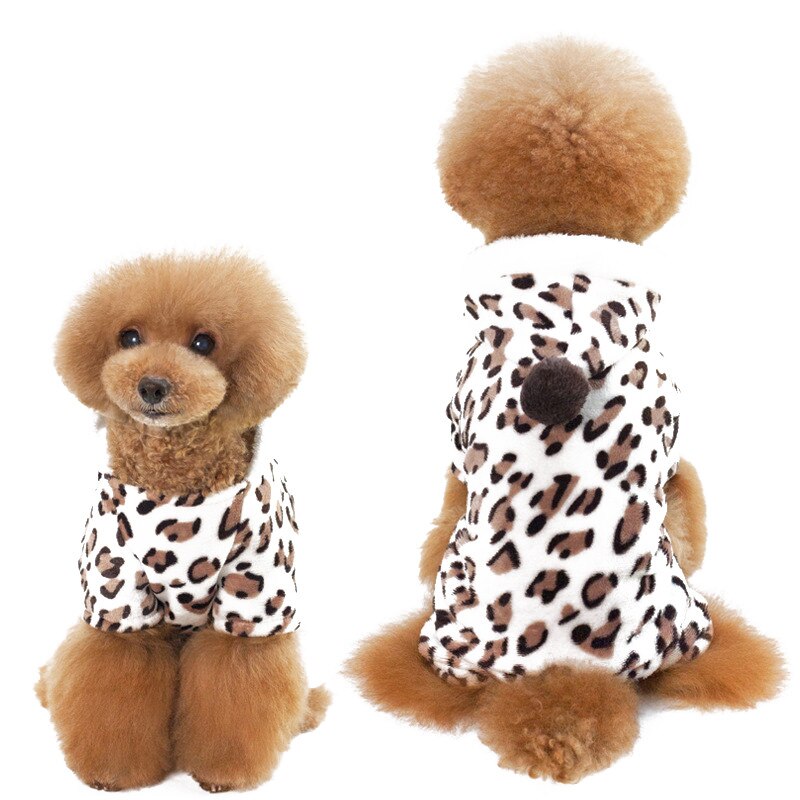 Winter Warm Luipaard Coral Fleece Pet Kleding Teddy Kleine Hond Kleding Kat kleding Viervoetige Fluwelen Hond Hoodies S-XXl