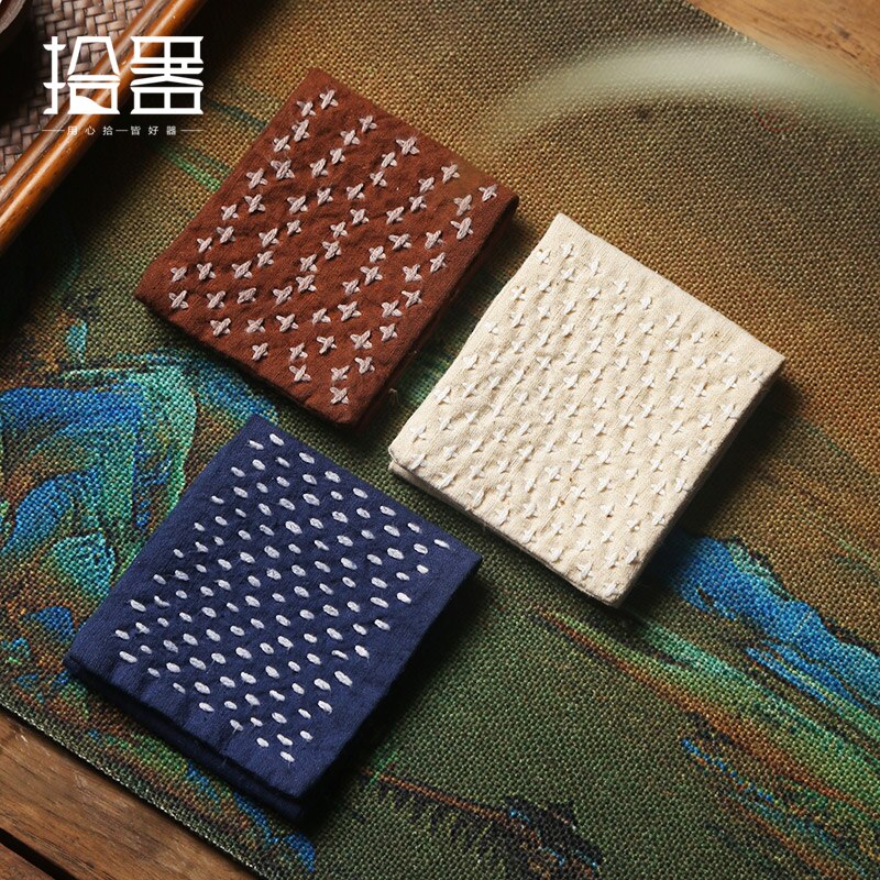 Retro Chinese Geborduurde Theedoek Japanse Thee Doek Pot Pad Tafelkleed Absorberende Katoen Hennep Verdikte Thee Plaat Accessoires