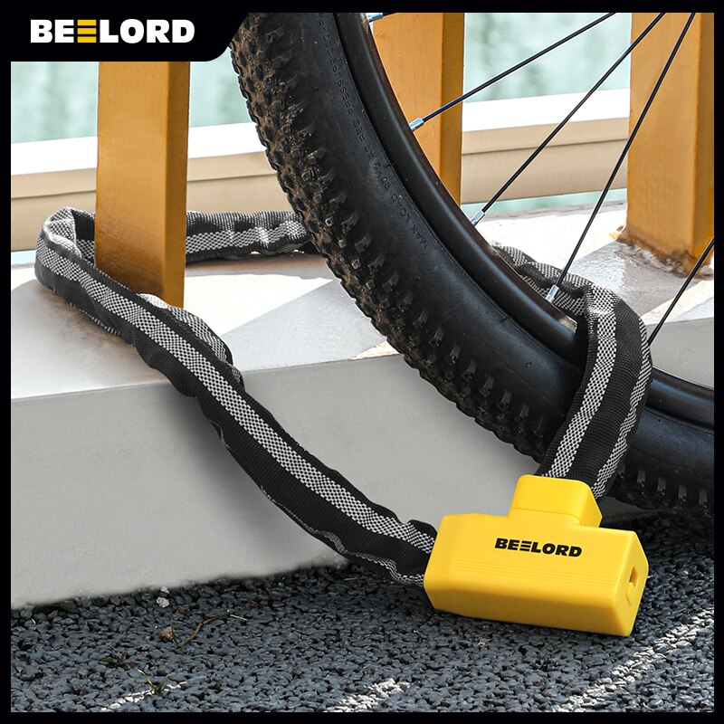 BEELORD Bike Chain Lock High Security Reflective Heavy Duty Anti Theft with Keys Bicycle Lock for Electric Scooter Motorcycle