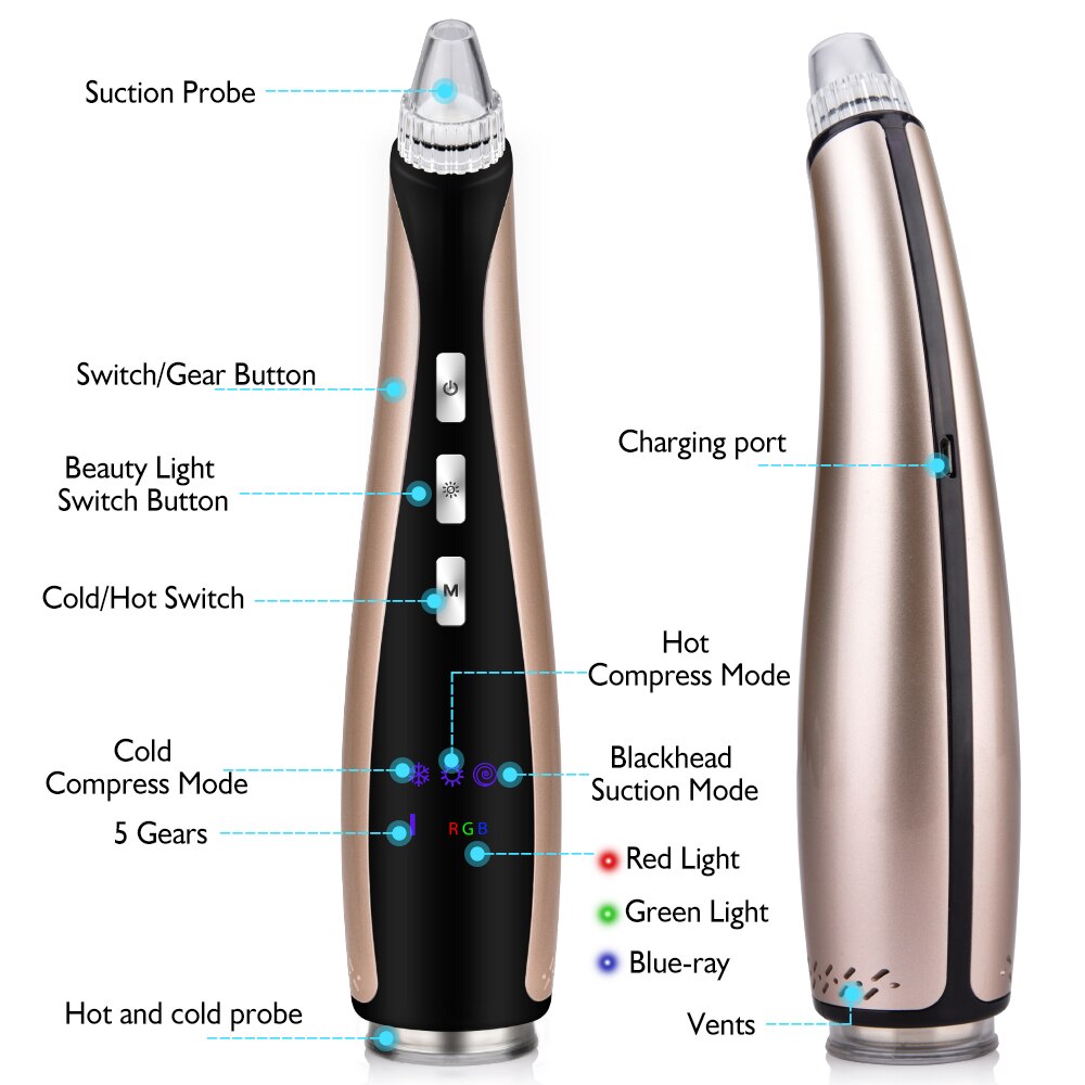 Face Pore Cleaner Blackhead Remover Vacuum Comedo Suction Diamond Dermabrasion Facial Cleaning Beauty Skin Care Machine Tools