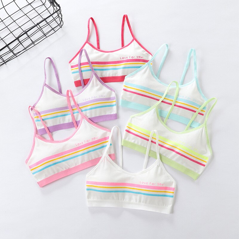 Striped Cotton Spandex Teen bra girl vest for 8-14 Years Adolescente Kids Underwear Training with Chest Pad cute tops