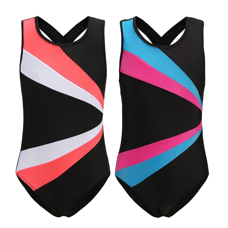 Children Kids Girls Gymnastics Suit Breathable Soft Concise Color Sleeveless Matching Gymnastics Suit Dance clothes