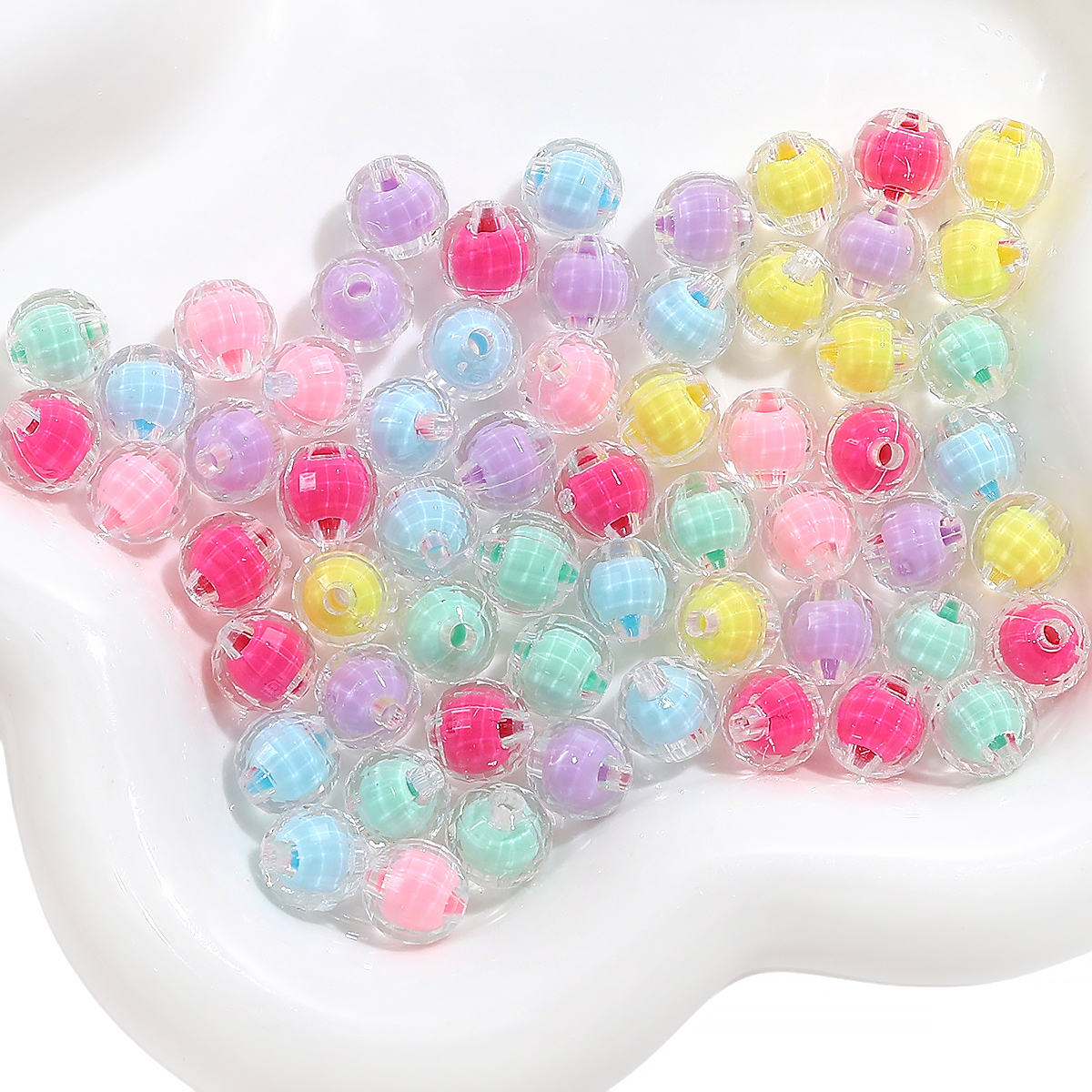 Perline Traslucide 50 Perline Acriliche Arcobaleno 10mm | Perle Rotonde Traslucide AB Per Bijoux Perle Acriliche Iridescenti Per Bigiotteria