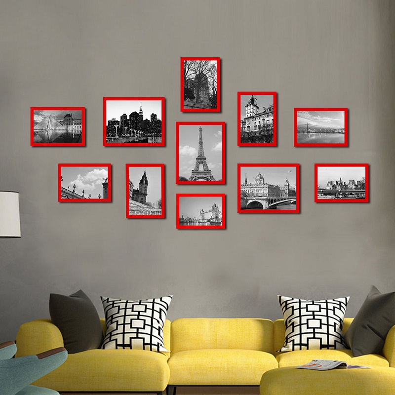 Moderne 11 stk væghængende fotoramme fotovægdekoration stue baggrund fotoramme boligindretning familiebilledvisning: Rød