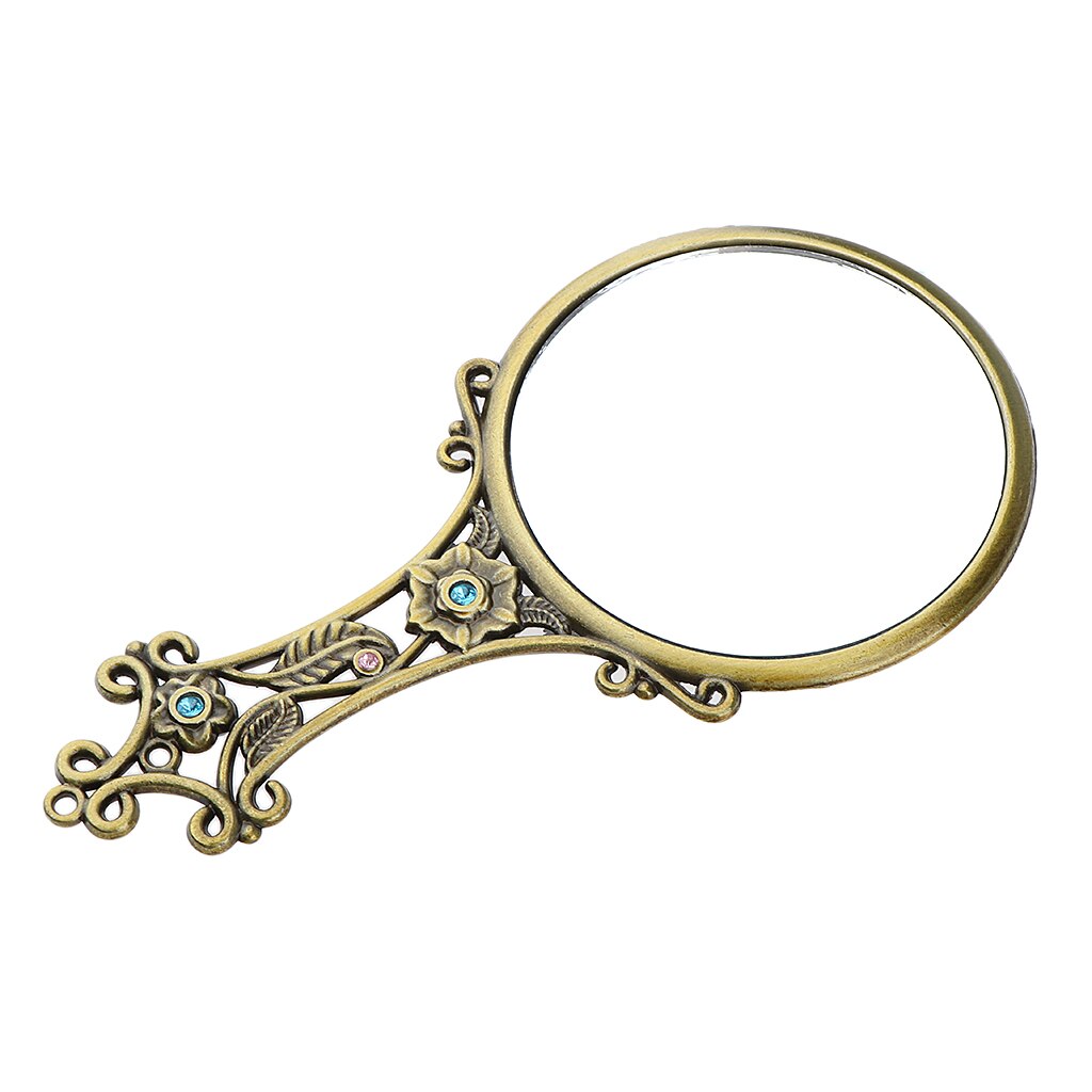 Espejo de mano Vintage portátil para maquillaje, espejos de belleza compactos de viaje, espejo de cristal de Metal de bolsillo, decoración de tocador