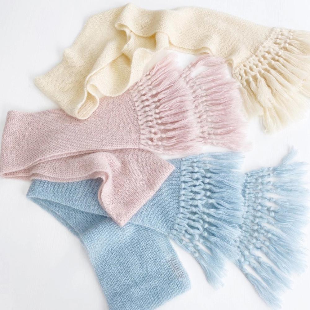 9.18 høst vinter kvinners dusker trefarget skjerf høy slutt fryns mohair skjerf