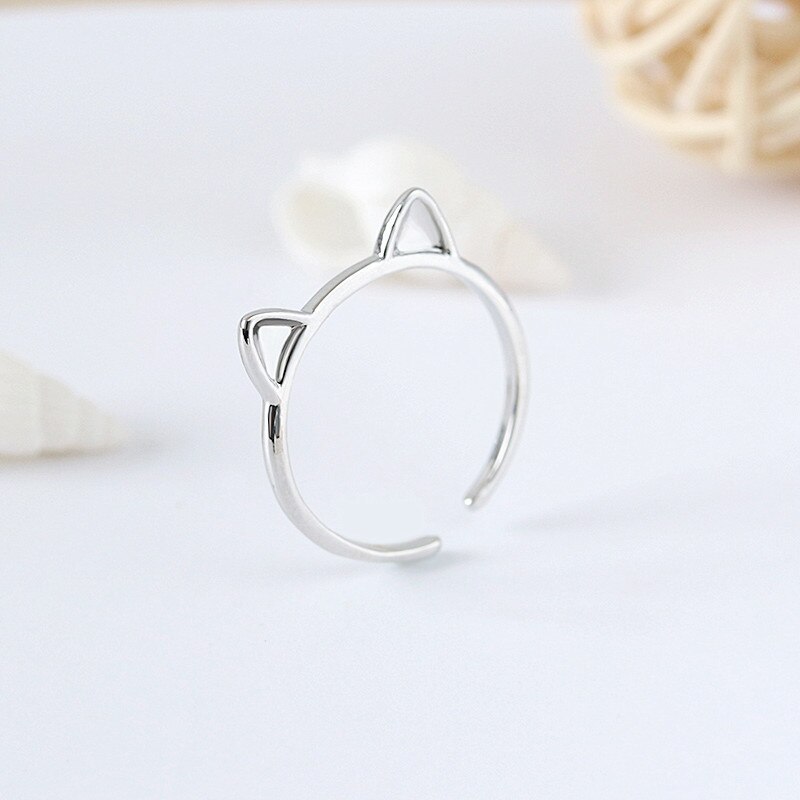 Zyzq Trendy Romantische Leuke Kat Open Ringen Verzilverd Accessoires Voor Vriendin Met Cat Ear