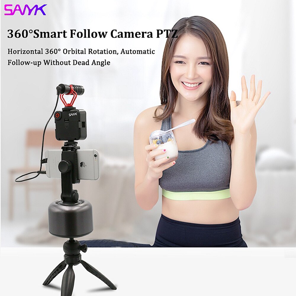 Sanyk 360 ° Smart Auto Tracking Gimbal Stabilizer Gsm Houder Vlogging Kit Led Licht Microfoon Statief Voor Selfie Livestream