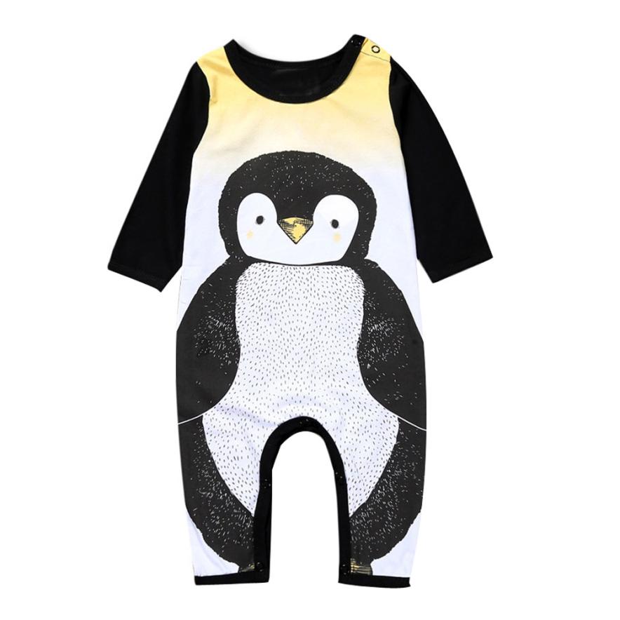 grappige baby kleding Pasgeboren Baby Jongen Meisje Leuke Pinguïn Cartoon Patroon Jumpsuit Romper Outfits Kleding mode bebes: 24M