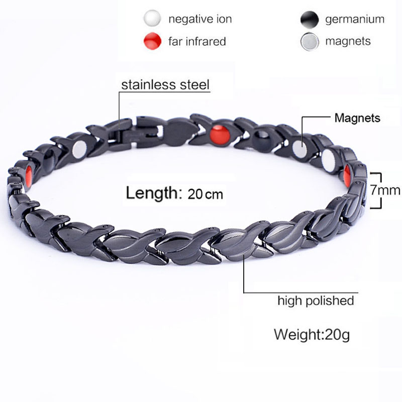 Frauen Männer magnetisch die Gesundheit Armband Schwarz Titan Stahl Energie Therapie 4 in1 Magnete Negativ Ionen Germanium Armreifen: 30