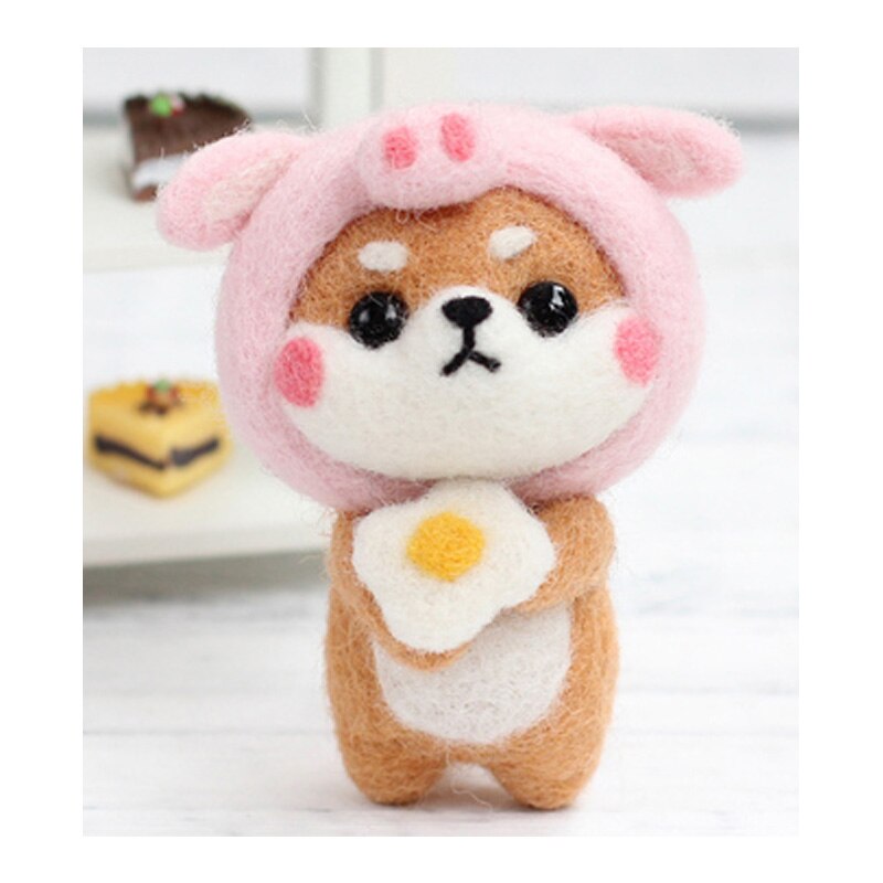 1 set wool for Felt DIY Package Hamsters, cats, dogs, Christmas , stamps needle felting, Shiba Inu Set animals: Chocolate