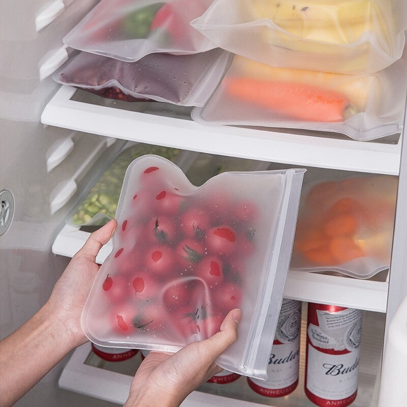 1Pcs Reusable Food Storage Bag PEVA Silicone Freezer Fresh-keeping Bag Container Leak-proof Zipper Bags for Kitchen Organizer
