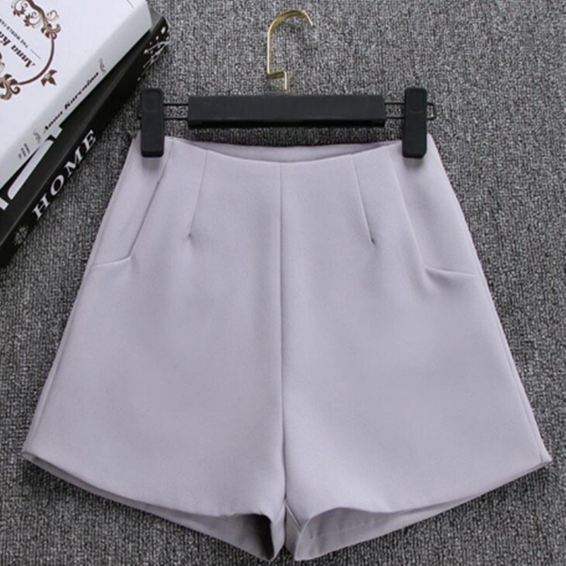 Summer Sportswear Women Sports Shorts Female Tennis Shorts Pockets Zipper Solid High Waist Sporting Shorts: Gray / S