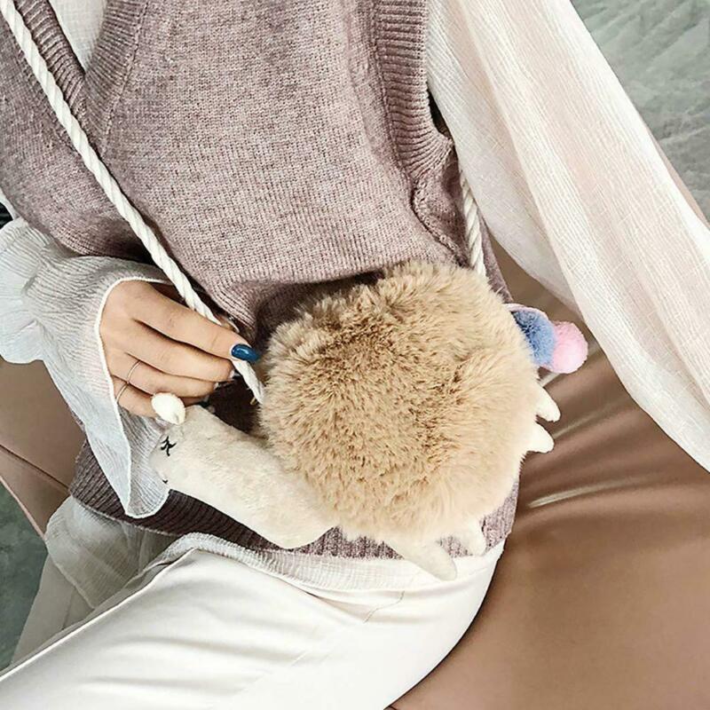 Naiset tytöt alpakka laama olkalaukku turkis pehmo kukkaro käsilaukku lapsi ihana eläin crossbody laukku