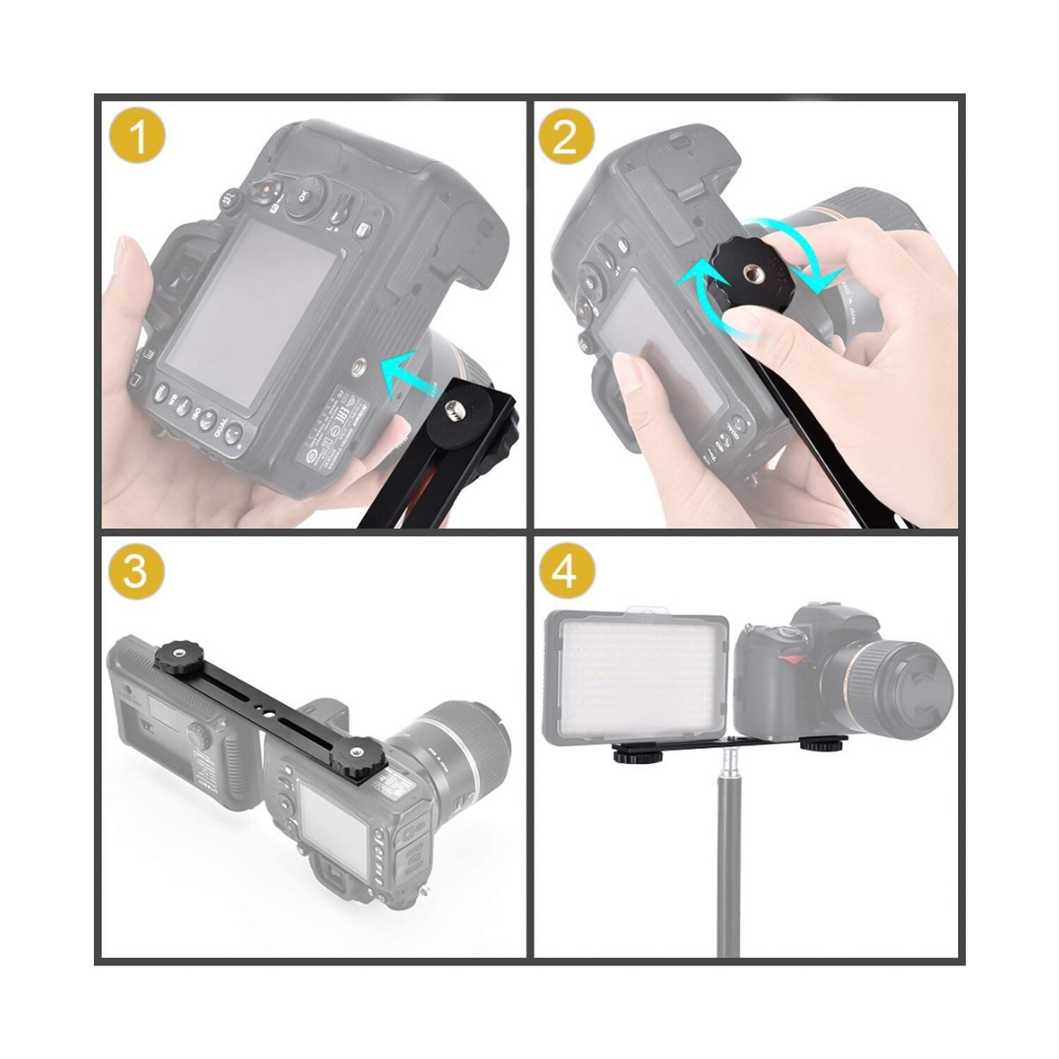 Trépied de support pour Flash de caméra, barre d&#39;extension avec vis de 1/4 de pouce pour caméra DSLR, support de lumière LED et micro