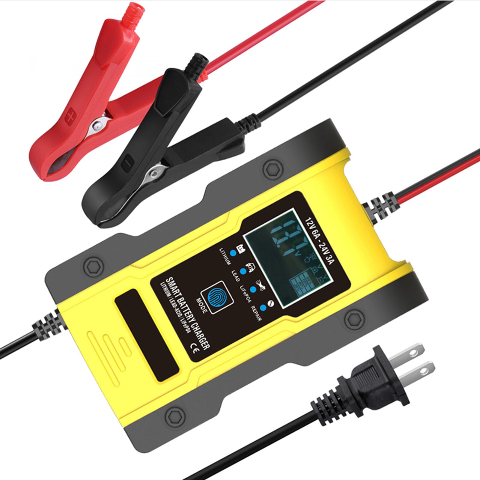 12V 6A Full Automatic Battery-chargers Digital LCD Display Car Battery Chargers 7-Stages Charging Power Puls Repair Chargers: US plug