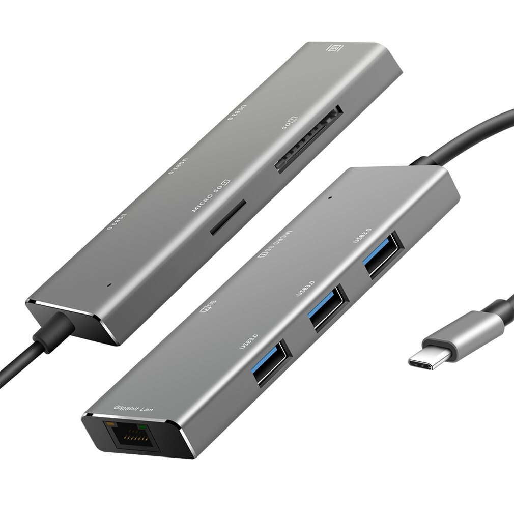 Aluminium Usb C Hub 6-In-1 Usb Type C Hub Adapter Dongle Compatibel Voor Macbook pro 13 "15" Thunderbolt 3, USB-C Data