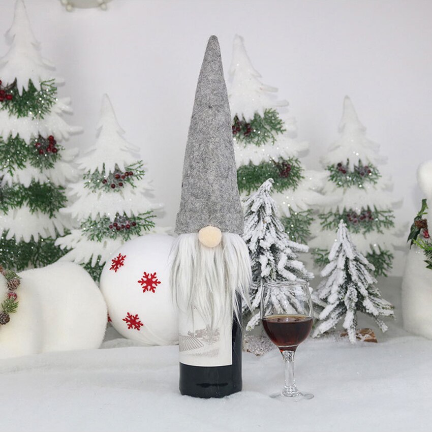 Jul vin flaska toppers dekorativa svenska gnome vin flaska topper lock för hem juldekoration: Grå