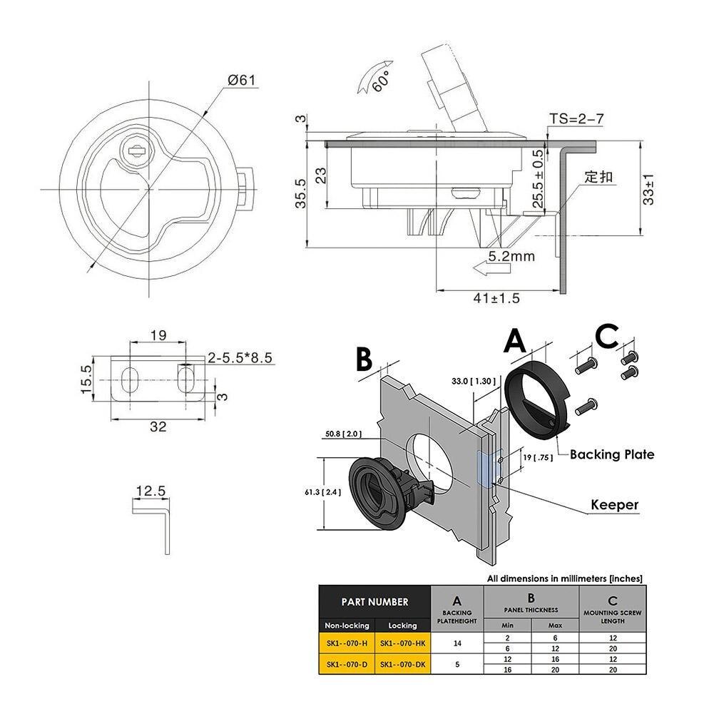 Buckle Pull Ring Lock Round Flush Pull Slam Latch With Key For RV Boat Marine Deck Hatch Door Replacement Locker Flush Pull Slam