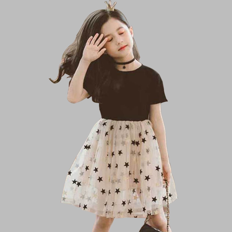 Girls Dress Patchwork Mesh Dress For Girls Star Princess Dress Kids Spring Summer Cute Teenage Clothes For Girls 6 8 10 12 14